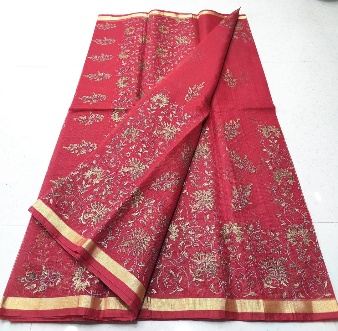 Kota Doriya cotton Hand Block Saree With Blouse