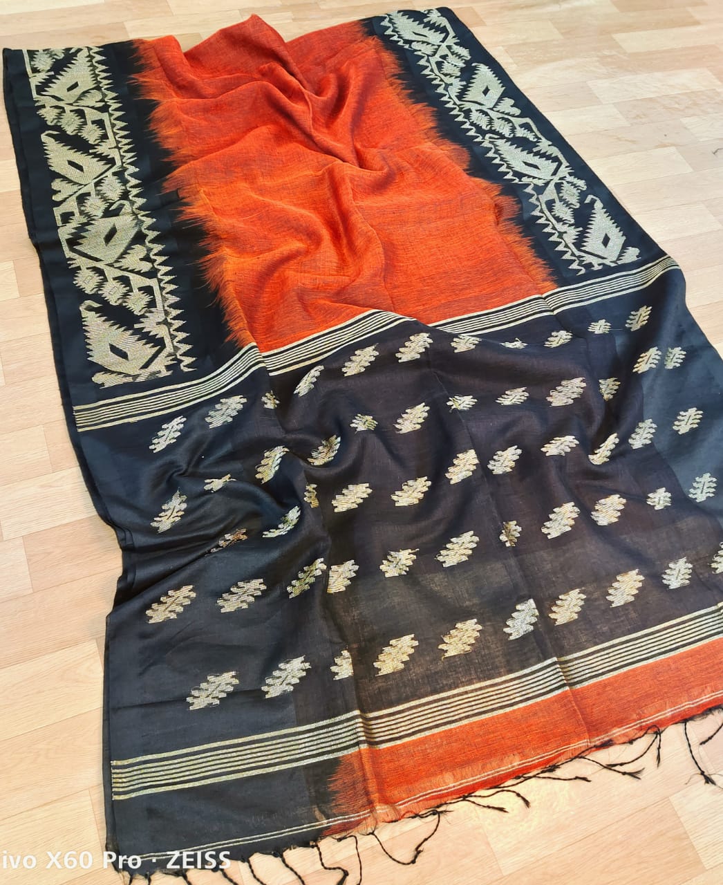 Jamdani Linen By Linen Yarn made saree With Ikkat weaving