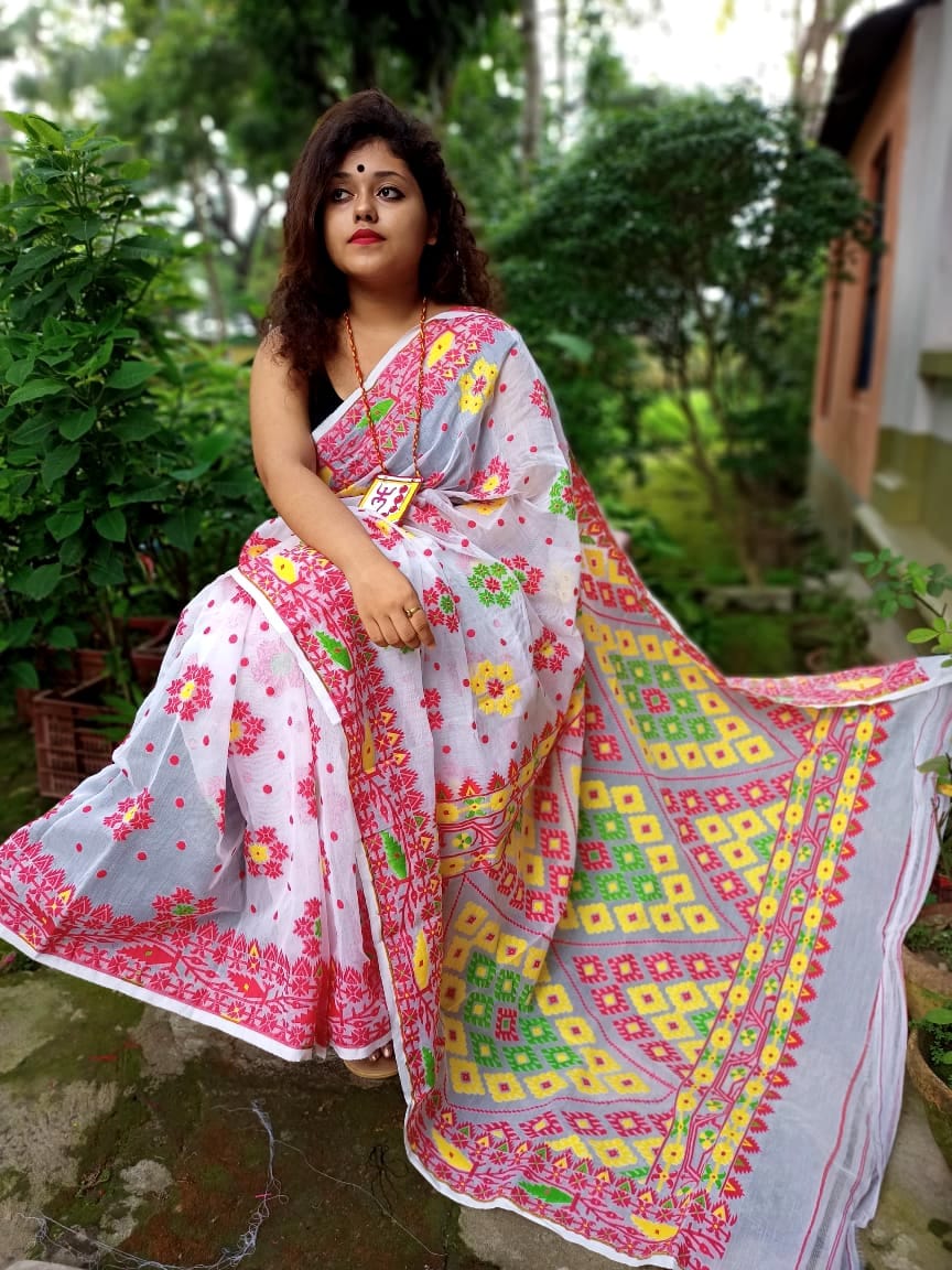 Bengals Handloom Cotton Silk Jamdani Saree .With Blouse