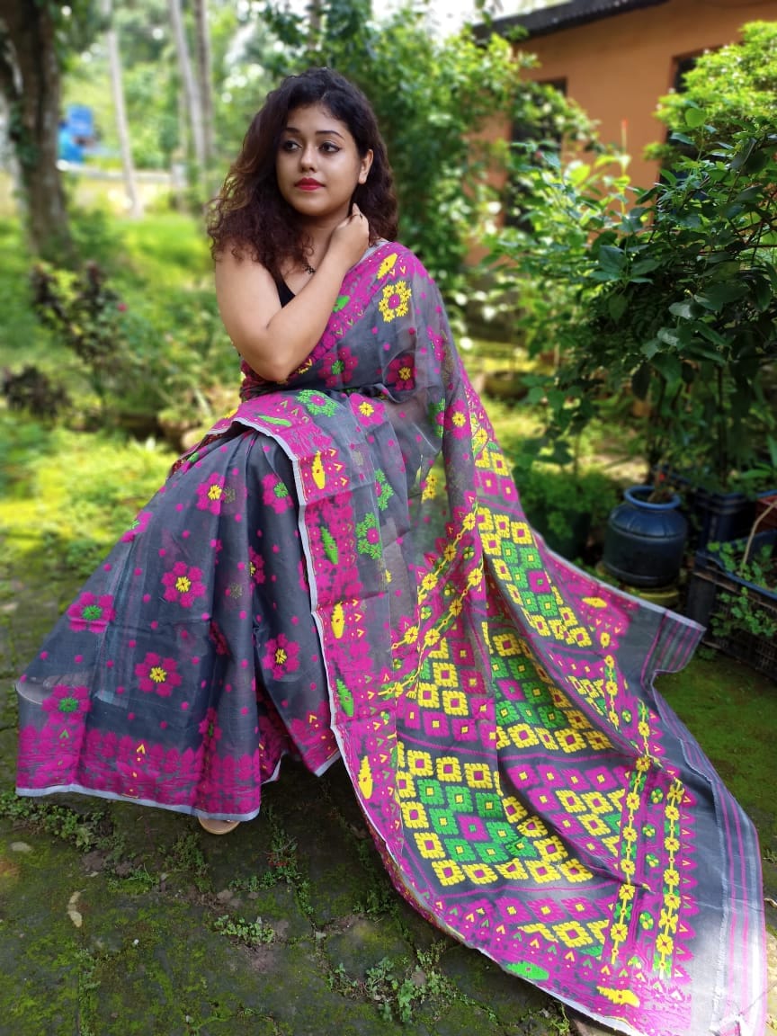 Bengals Handloom Cotton Silk Jamdani Saree .With Blouse