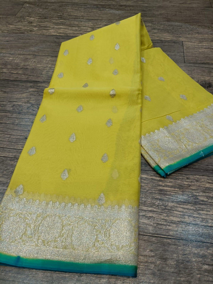 Pure Banarasi Handloom Khaddi Chiffon Silk Saree with Zari Work ( length- 6.3 meter )