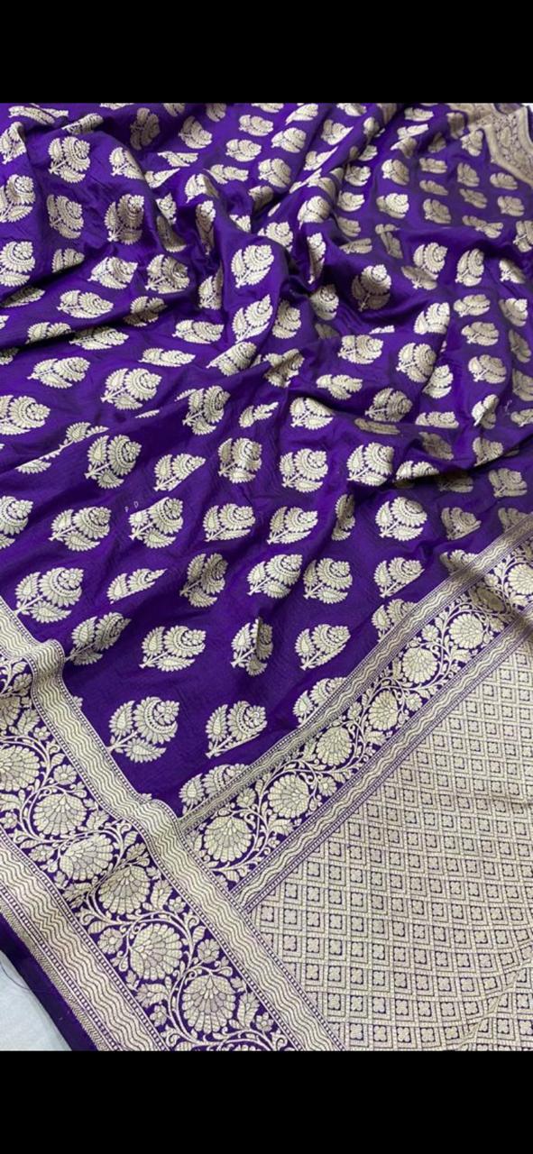 Purple Color Pure Katan By Katan Kadhwa Weaved Silk Saree With Meenakari Work