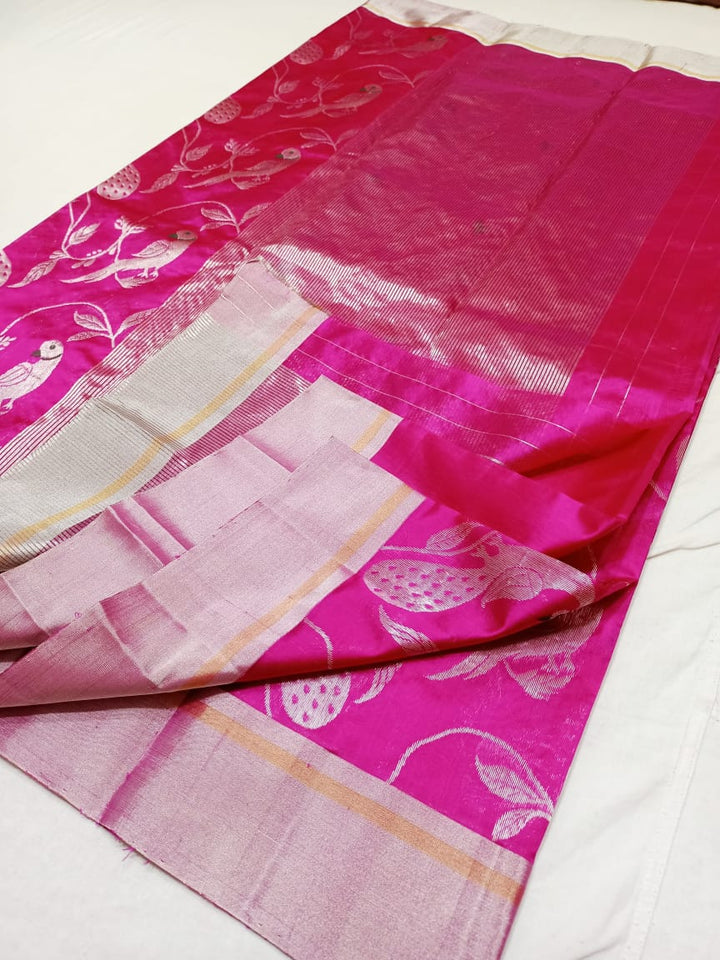 Pure Pattu Silk All Over Silver Zari Mina jaal Work saree .With Silver Zari Tissue Pallu
