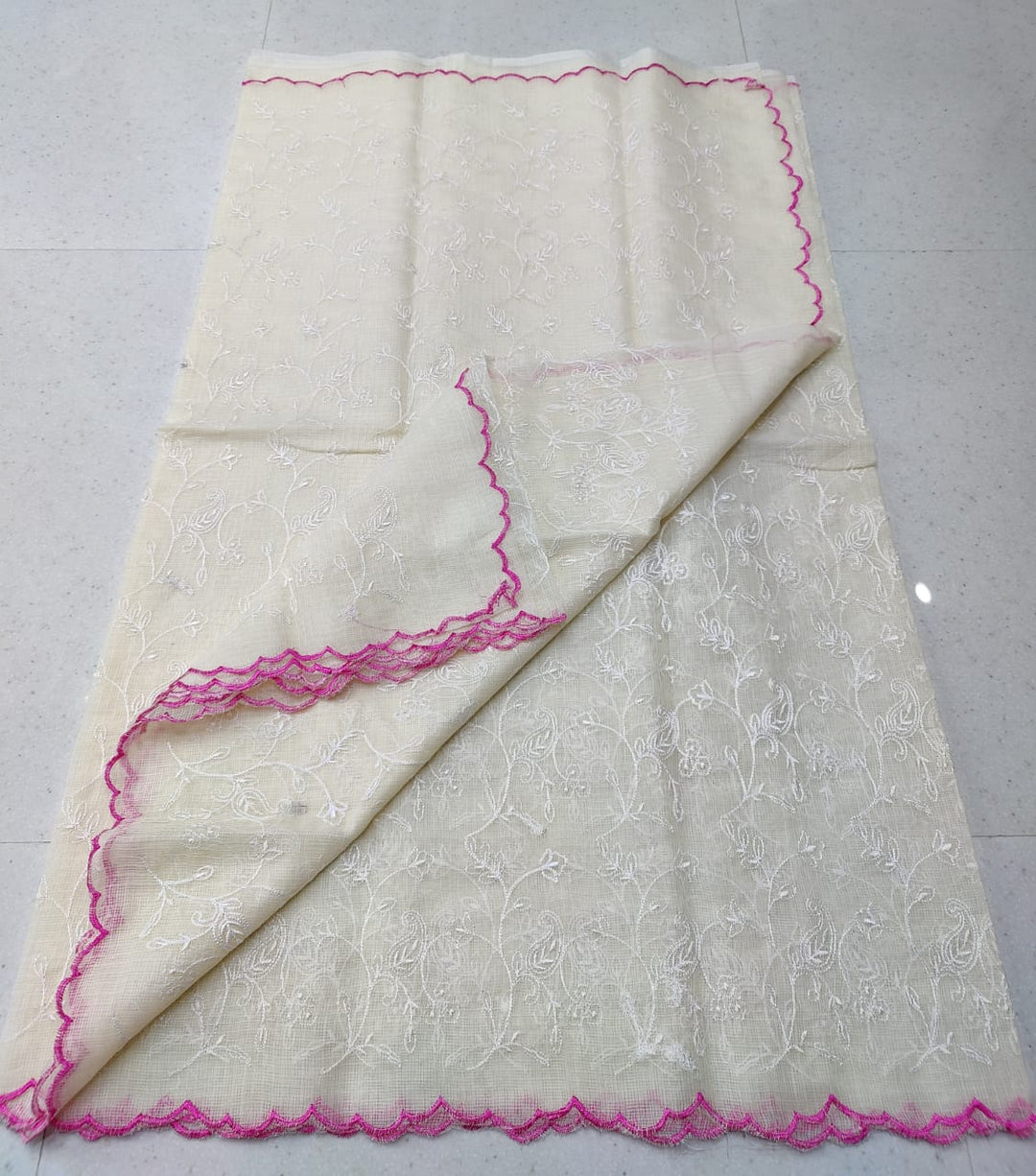 Pure Kota Doriya cotton Cut Work Chickankari Embroidery Saree With Runing Blouse