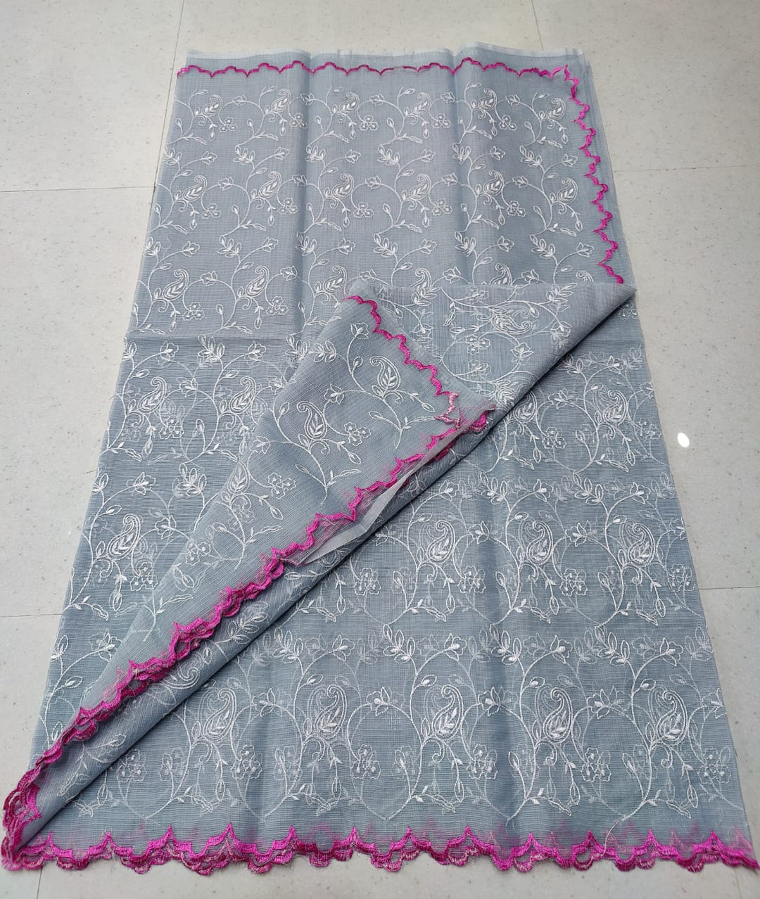 Pure Kota Doriya cotton Cut Work Chickankari Embroidery Saree With Runing Blouse