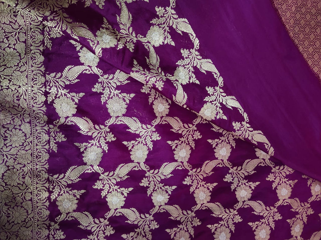 Magenta Color Pure Katan By Katan Kadhwa Weaved Silk Saree With Meenakari Work