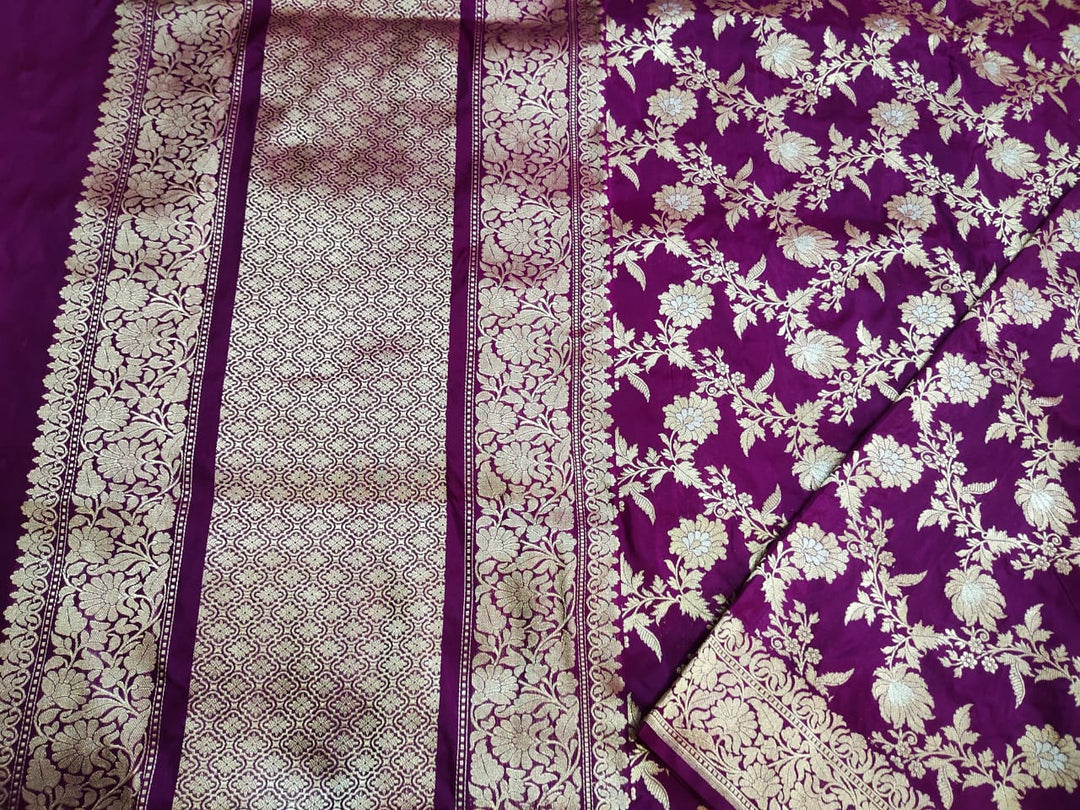 Magenta Color Pure Katan By Katan Kadhwa Weaved Silk Saree With Meenakari Work