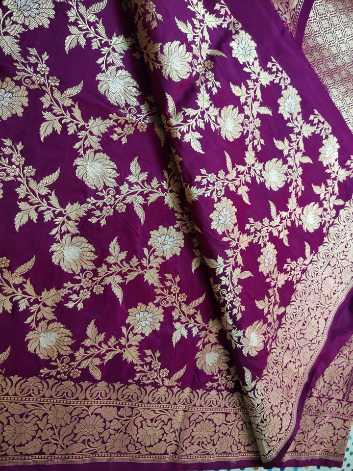 Magenta Color Pure Katan By Katan Kadhwa Weaved Silk Saree With Meenakari Work