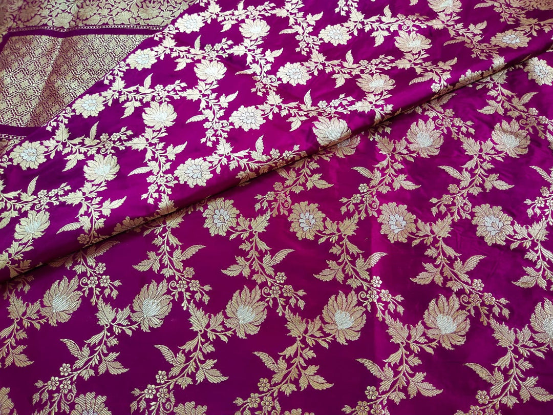 Magenta Color Pure Katan By Katan Kadhwa Weaved Silk Saree With Meenakari Work