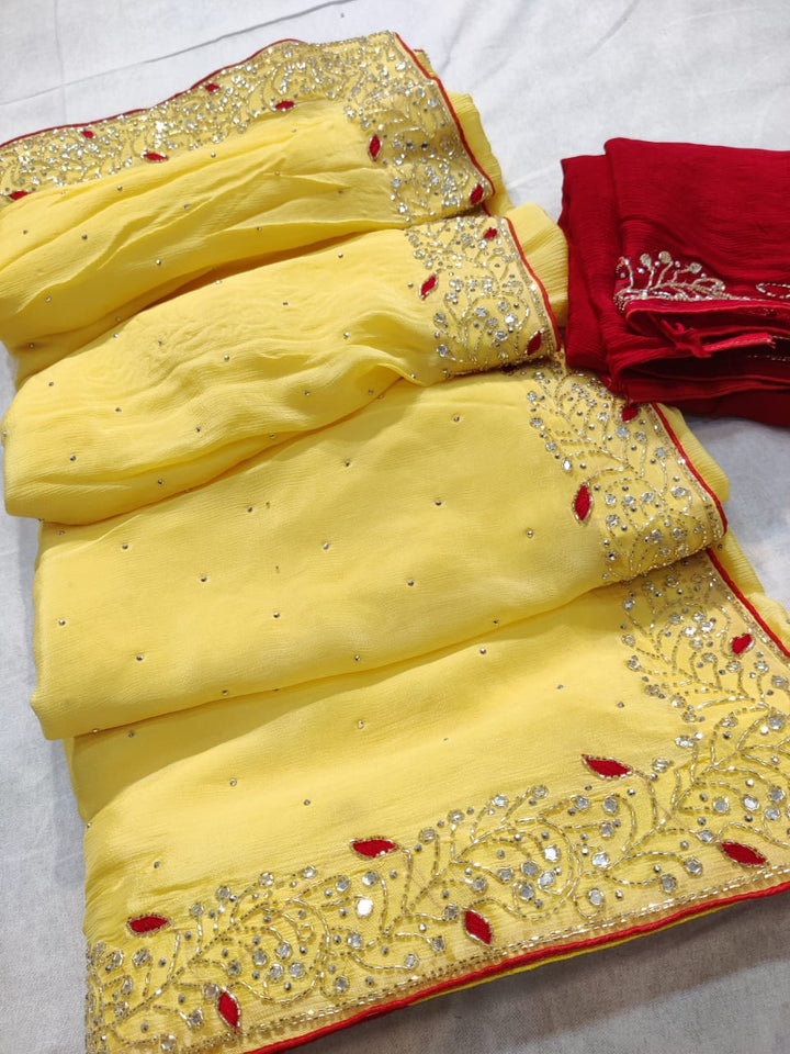 Pure chinon  Jerkin work saree With Blouse.