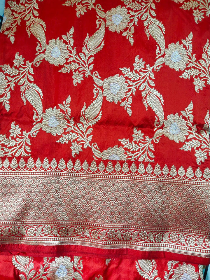 Red Color Pure Katan By Katan Kadhwa Weaved Silk Saree With Meenakari Work