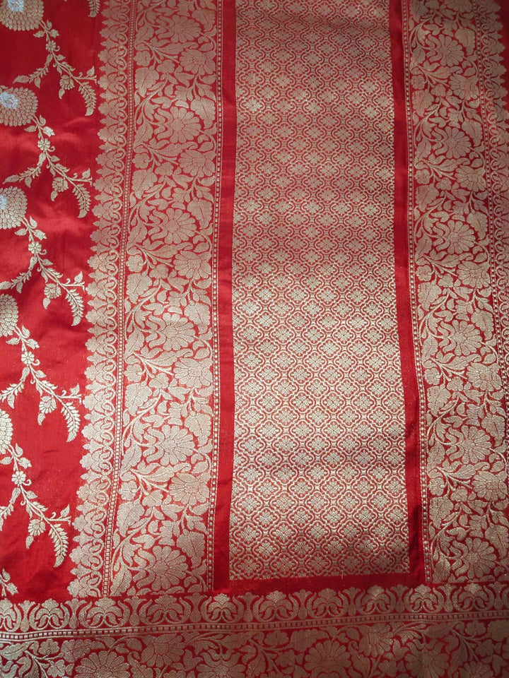 Red Color Pure Katan By Katan Kadhwa Weaved Silk Saree With Meenakari Work