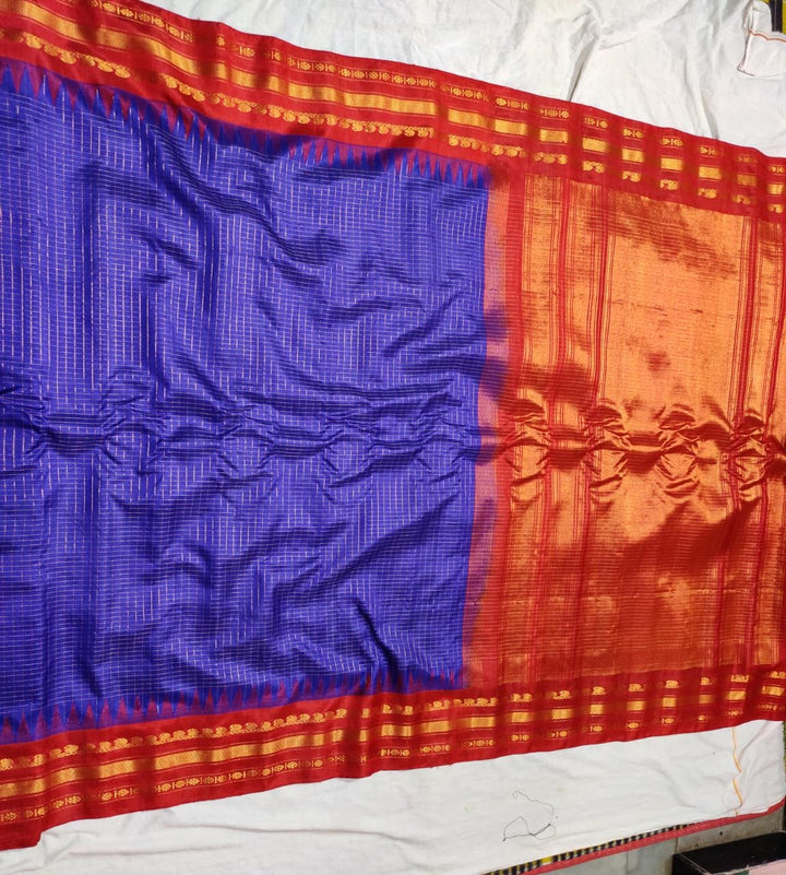 Blue Color Pure Gadwal Handloom Silk Saree With zari Work