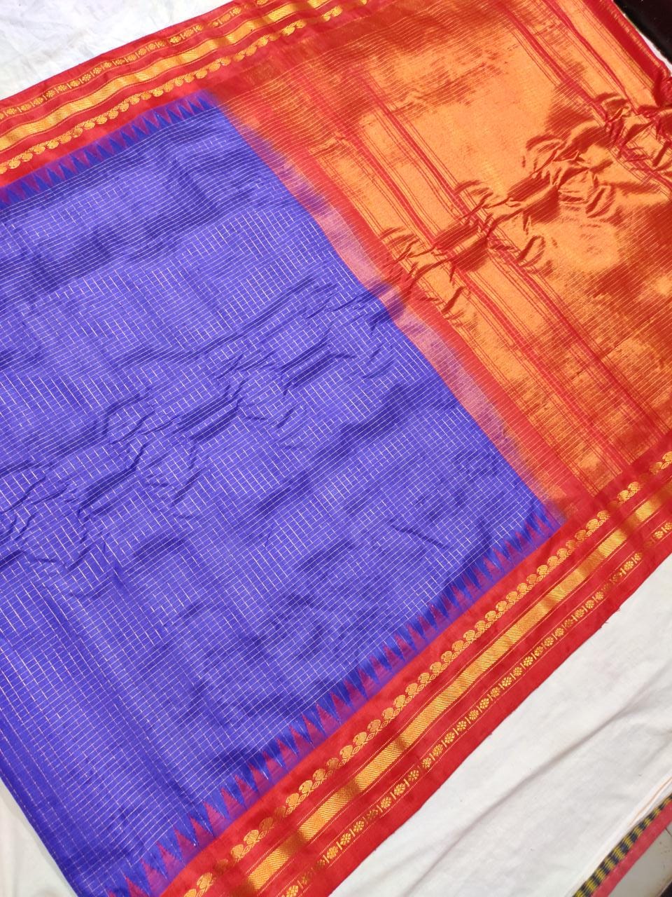 Blue Color Pure Gadwal Handloom Silk Saree With zari Work