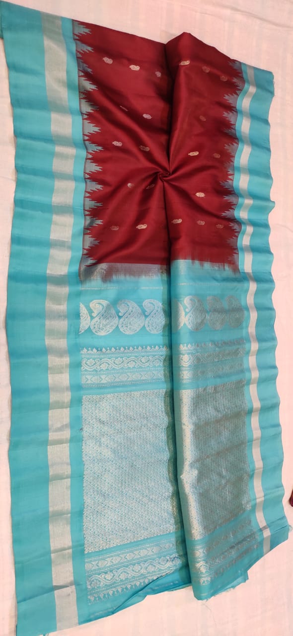 Maroon Color Pure Gadwal Handloom Silk Saree With zari buti Work