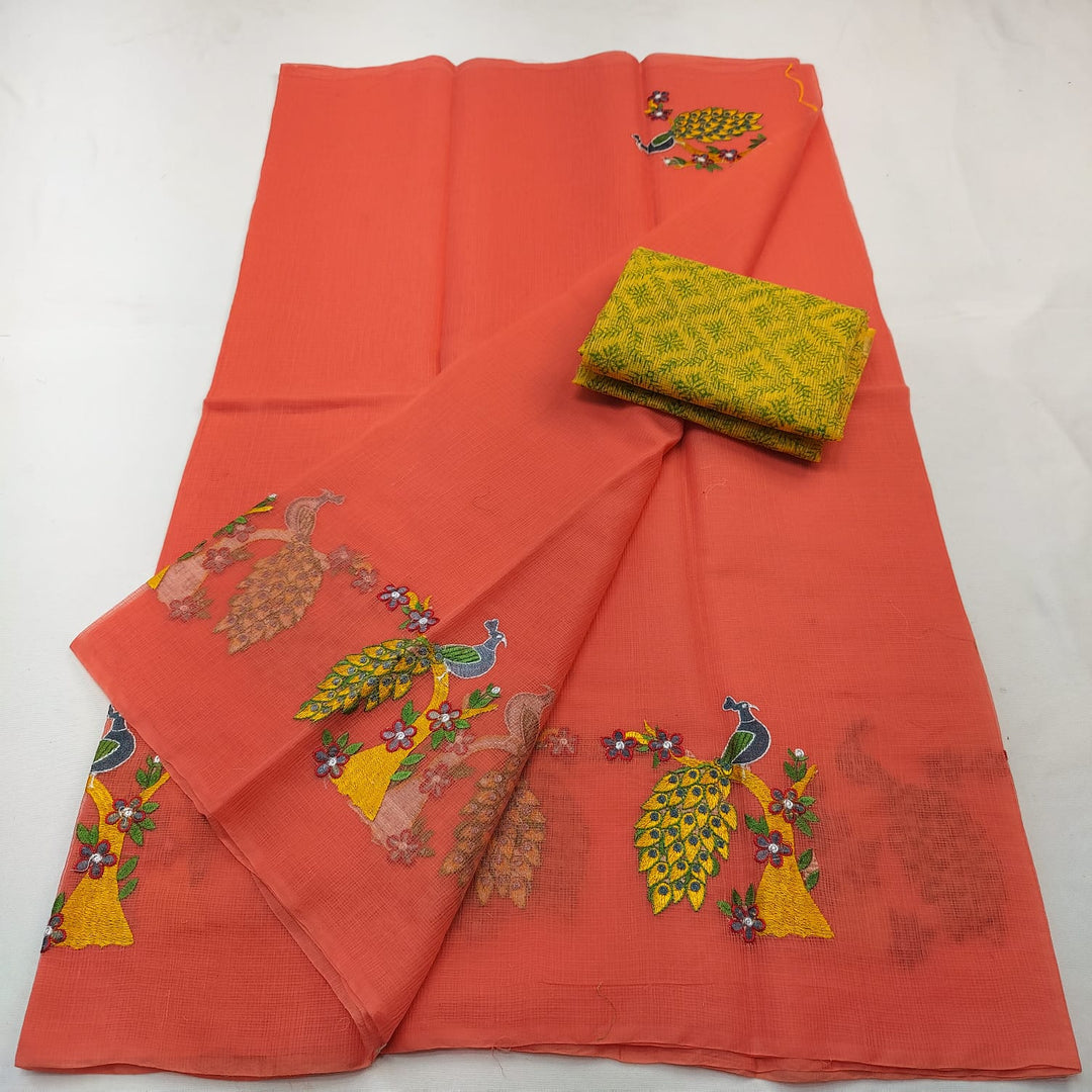 Pure Kota Doria  Embroidery Saree with Blouse .