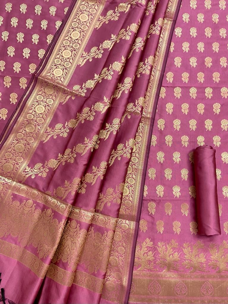 Pure Banarasi Silk Zari Weaved unstitched suit With Banarasi Silk Dupatta.