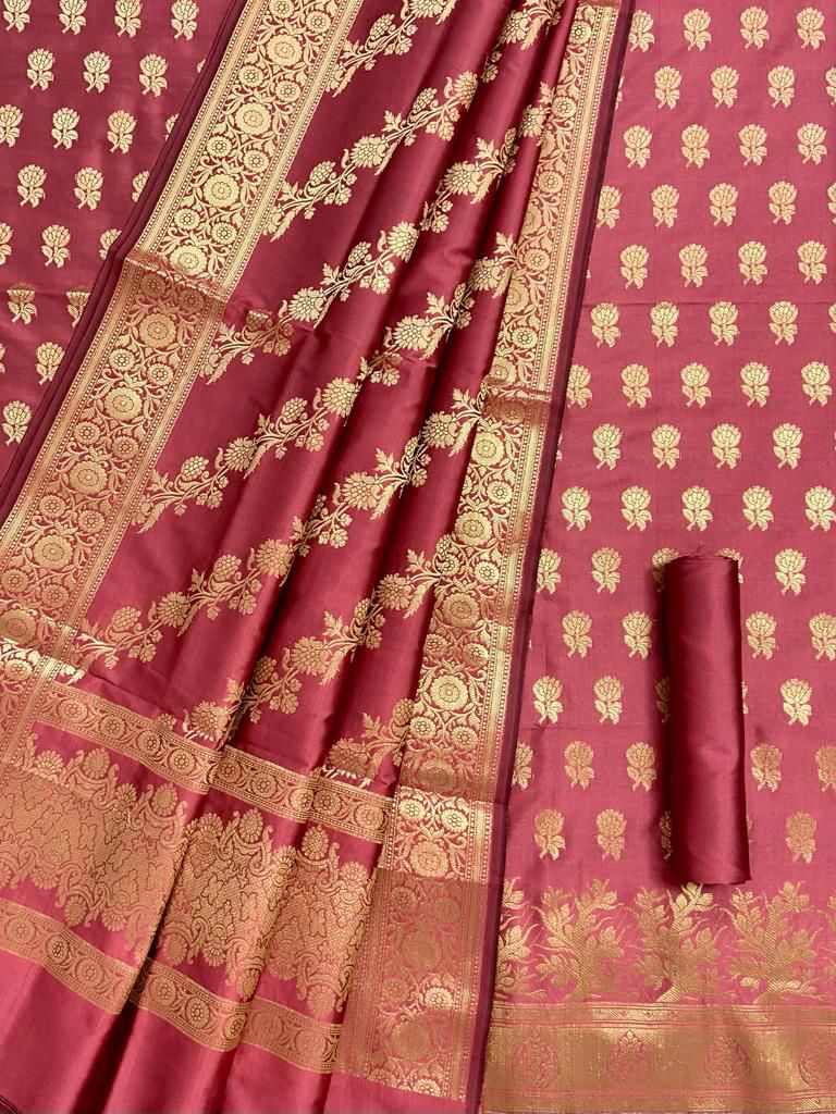 Pure Banarasi Silk Zari Weaved unstitched suit With Banarasi Silk Dupatta.