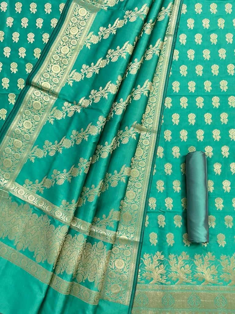 Pure Banarasi Silk Zari Weaved unstitched suit With Banarasi Silk Dupatta.