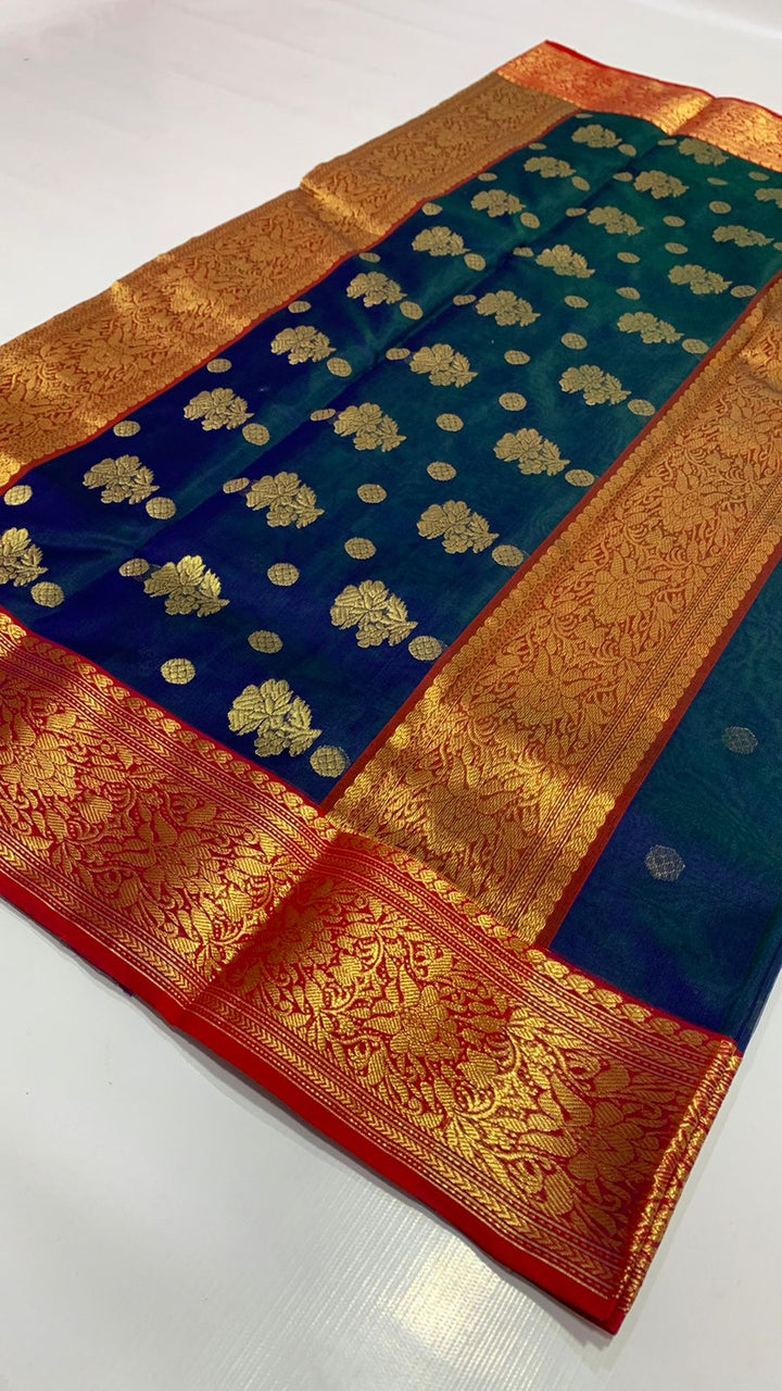 Pure Chanderi Handloom Pattu Silk Saree with Nakshi Border