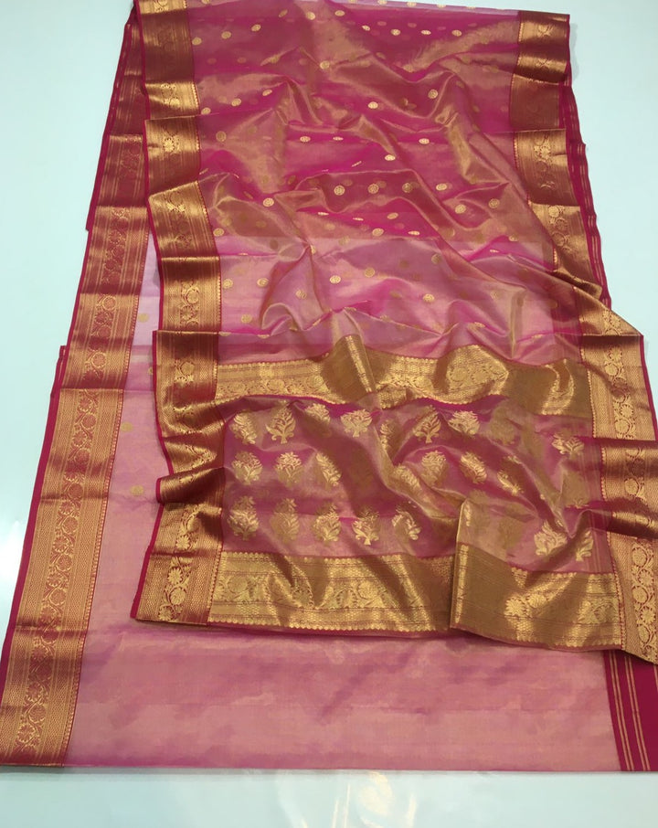 Pure Chanderi Handloom Pattu Silk Saree with Nakshi Border