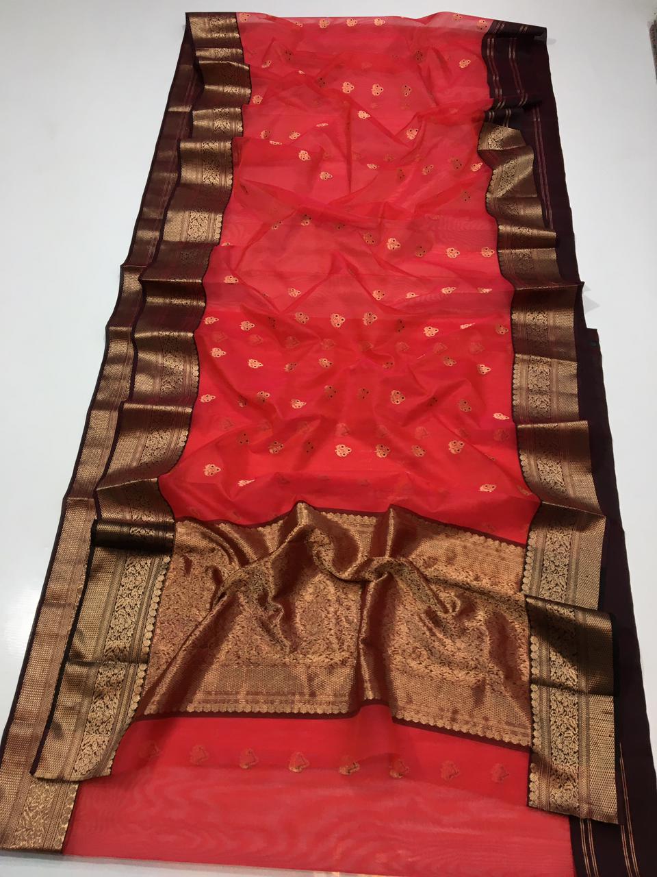 Pure Chanderi Handloom Pattu Silk Saree with Nakshi Border