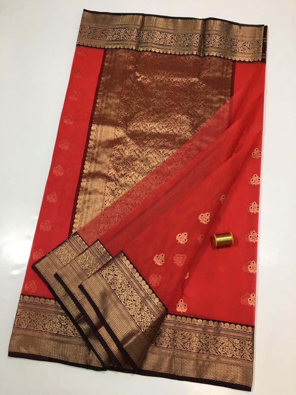 Pure Chanderi Handloom Pattu Silk Saree with Nakshi Border