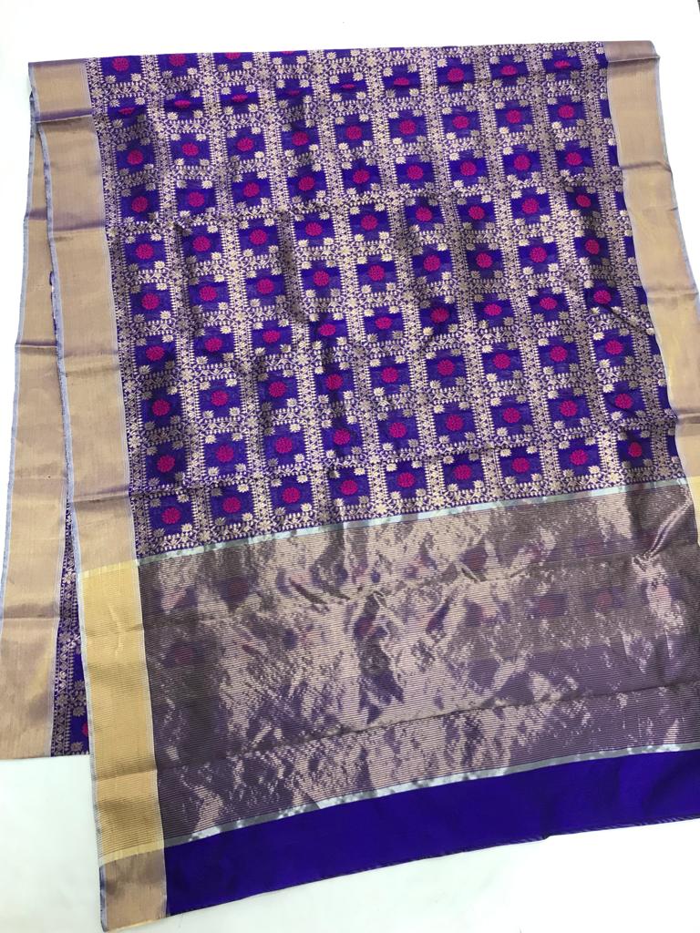 Pure Chanderi Handloom Pattu Silk Saree with All Over Jaal Work Saree