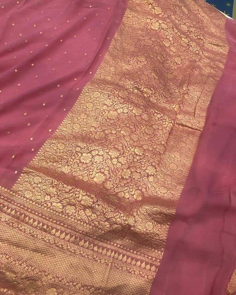 Pure Banarasi Khaddi Georgette Heavy  Border Weaved Saree . ( length- 6.3 meter )