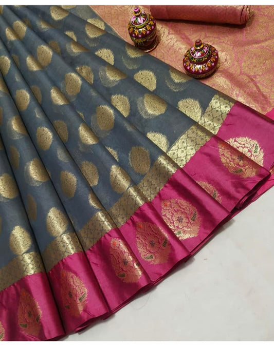 Cotton Silk  saree Meenakari Work With Blouse. ( length- 6.3 meter )