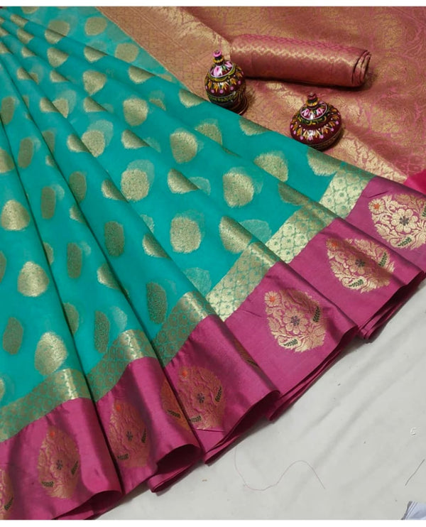 Cotton Silk  saree Meenakari Work With Blouse. ( length- 6.3 meter )
