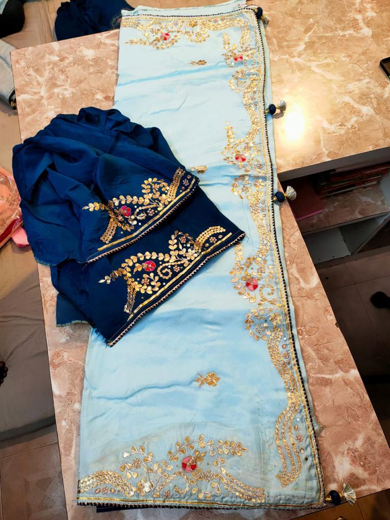 Pure Uppada Silk Gotta Patti work Saree With Blouse.(6.3metr)