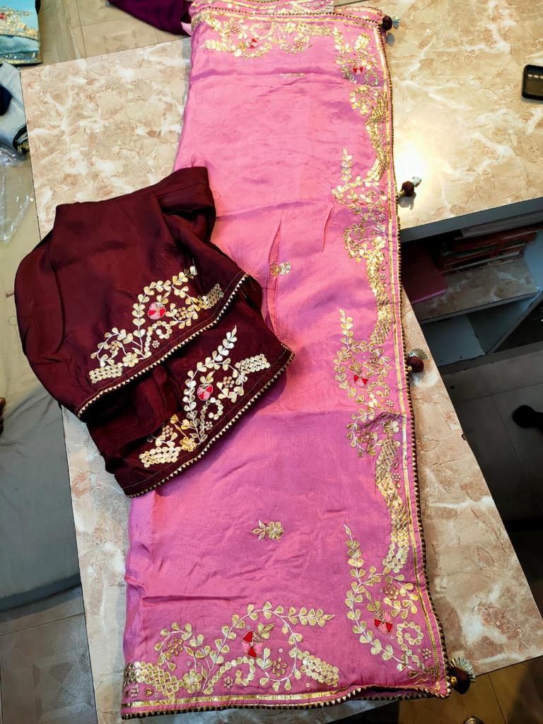 Pure Uppada Silk Gotta Patti work Saree With Blouse.(6.3metr)