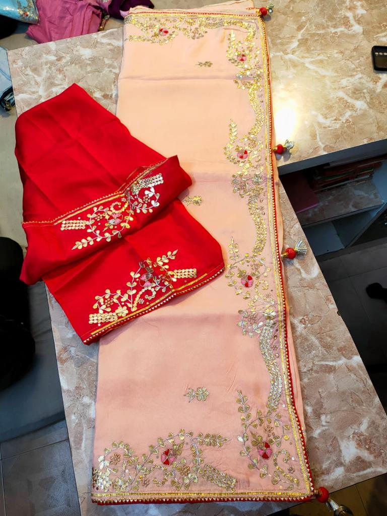 Pure Uppada Silk Gotta Patti work Saree With Blouse.(6.3metr)