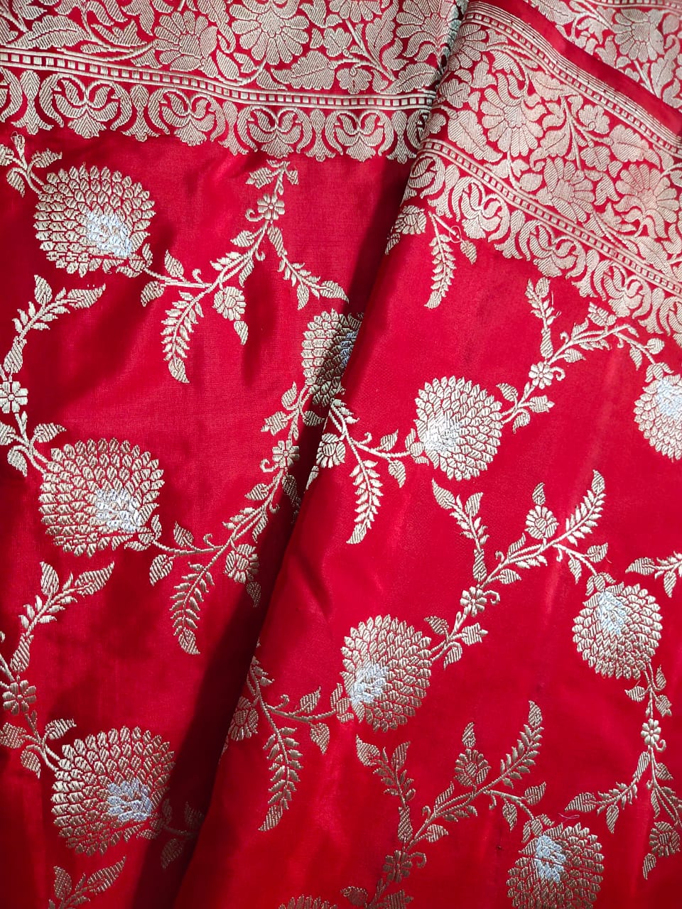 Red Color Pure Katan By Katan Kadhwa Weaved Silk Saree With Meenakari Work