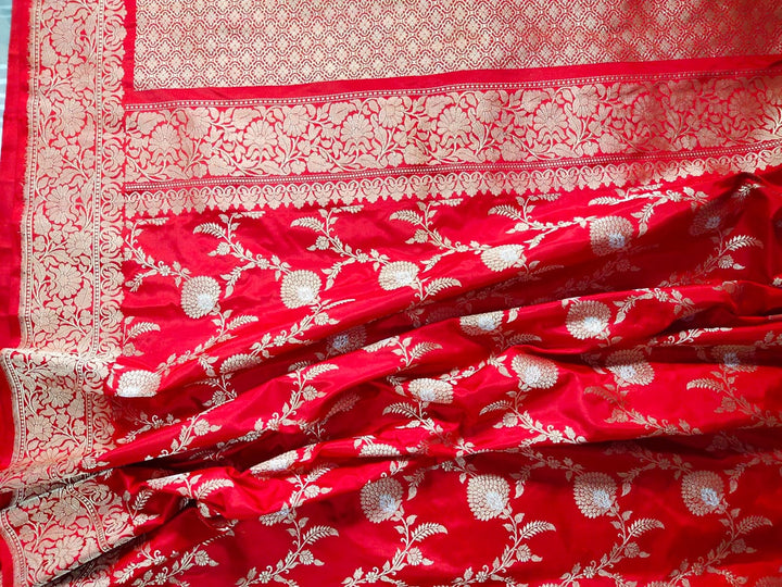 Red Color Pure Katan By Katan Kadhwa Weaved Silk Saree With Meenakari Work