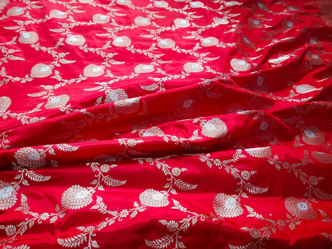 Red Color Pure Katan By Katan Kadhwa Weaved Silk Saree With Meenakari Work