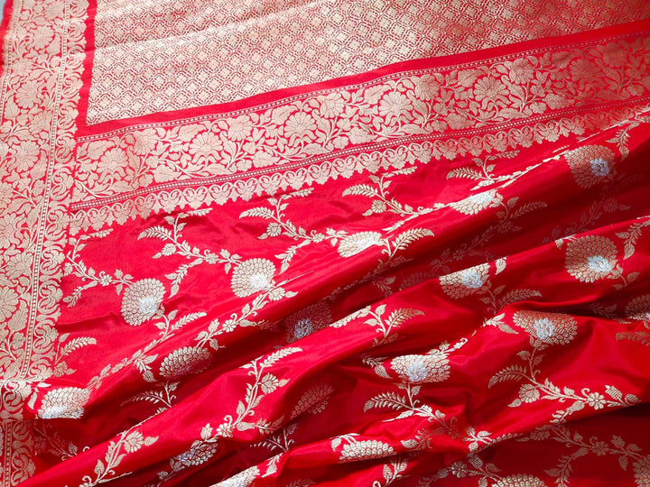 Red Color Pure Katan By Katan Kadhwa Weaved Silk Saree With Meenakari Work