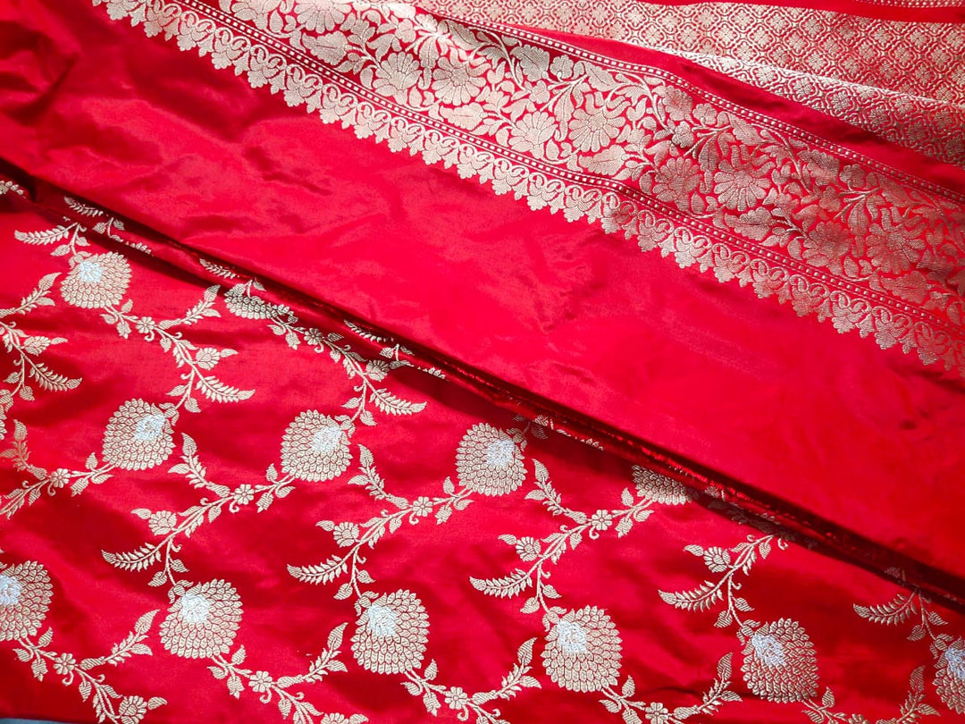 Red Color Pure Katan By Katan Kadhwa Weaved Silk Saree With Meenakari Work