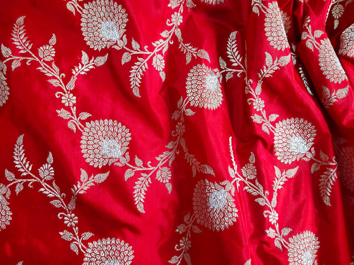 Red Color Pure Katan By Katan Kadhwa Weaved Silk Saree With Meenakari Work