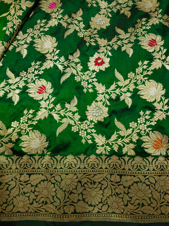 Green Color Pure Katan By Katan Kadhwa Weaved Silk Saree With Meenakari Work