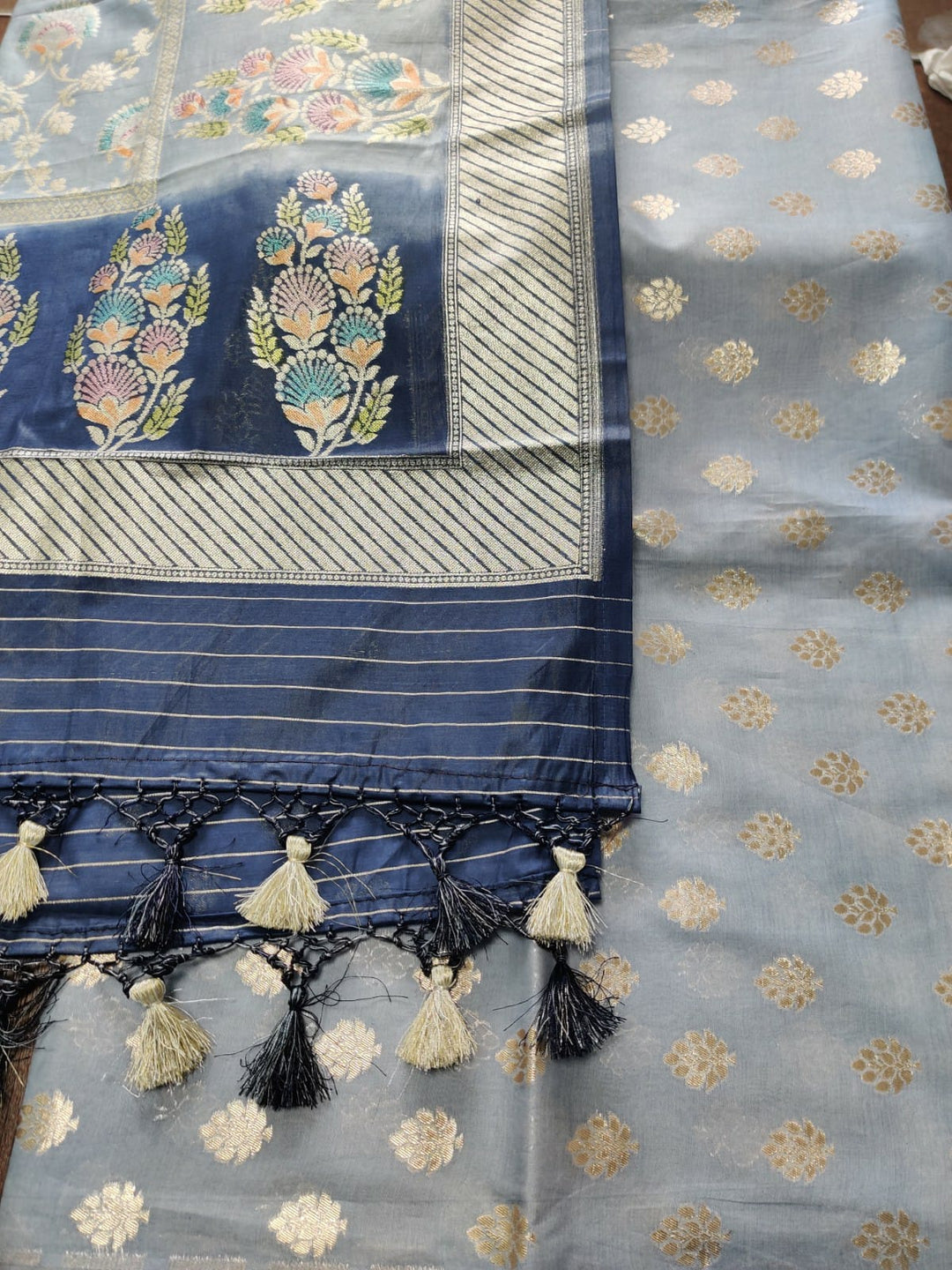 Pure Banarasi Chanderi Resham Weaved Unstitched Suit With Organza Silk Beautiful Multi embroidery Dupatta