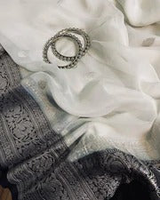Pure Khaddi Chiffon Georgette Saree with Silver Zari Weaving Blouse  ( length- 6.3 meter )