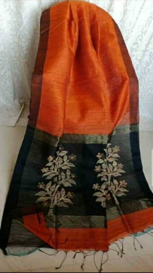 Pure Handloom Linen Silk Jamdani Buti Saree  ( Length- 6.3 meter )