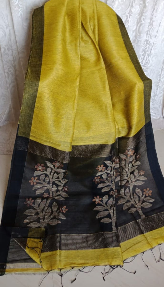 Pure Handloom Linen Silk Jamdani Buti Saree  ( Length- 6.3 meter )