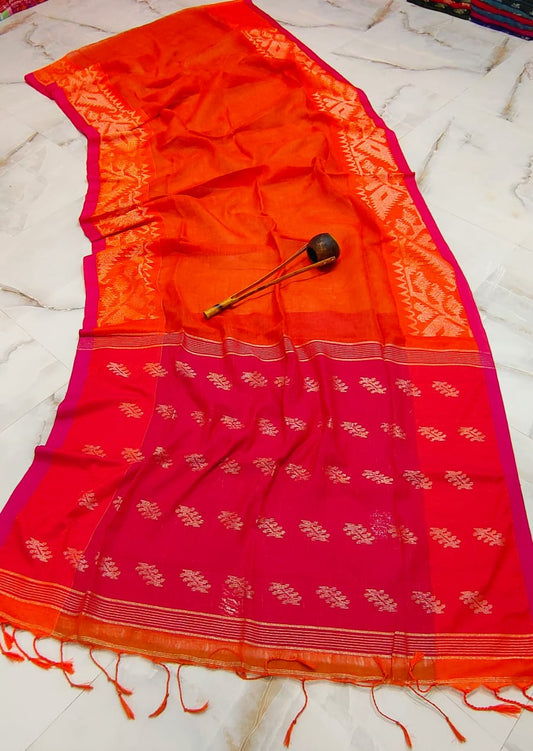 Pure Handloom Linen Silk  Saree With Blouse. ( Length- 6.3 meter )