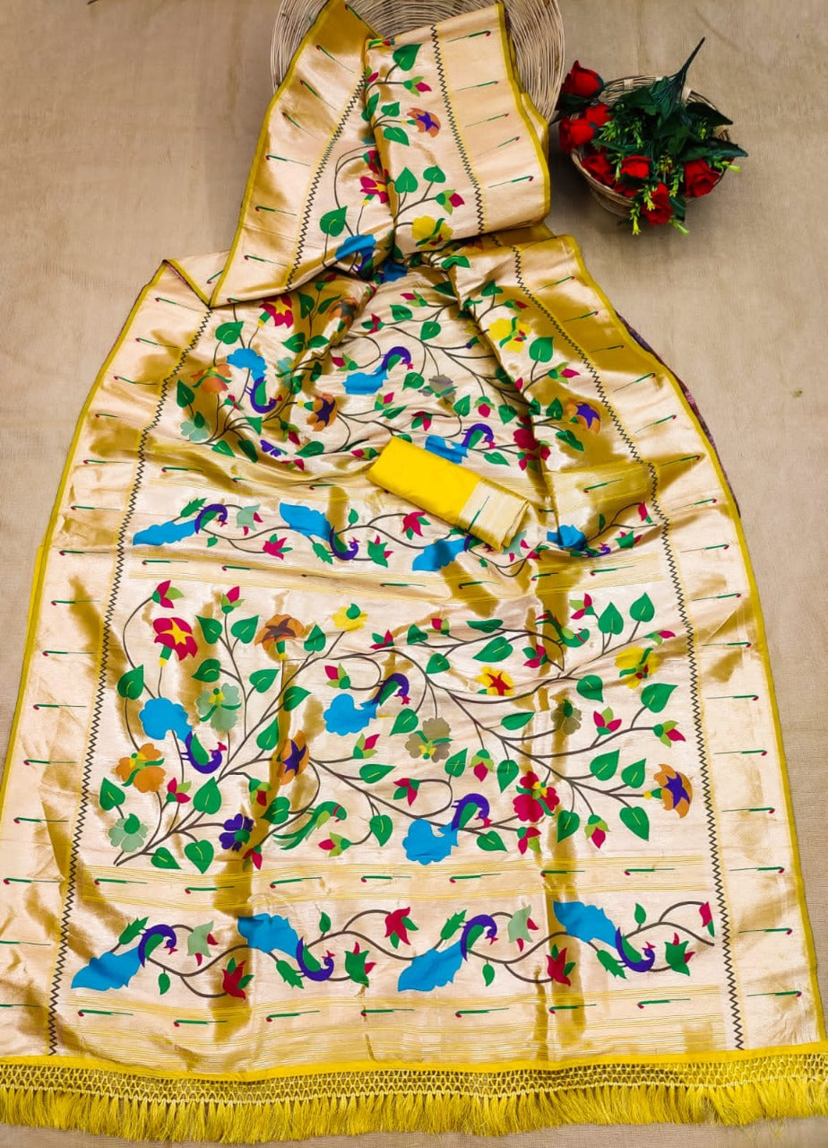 Blended Silk Paitheni Print Saree With Blouse. ( length- 6.3 meter )