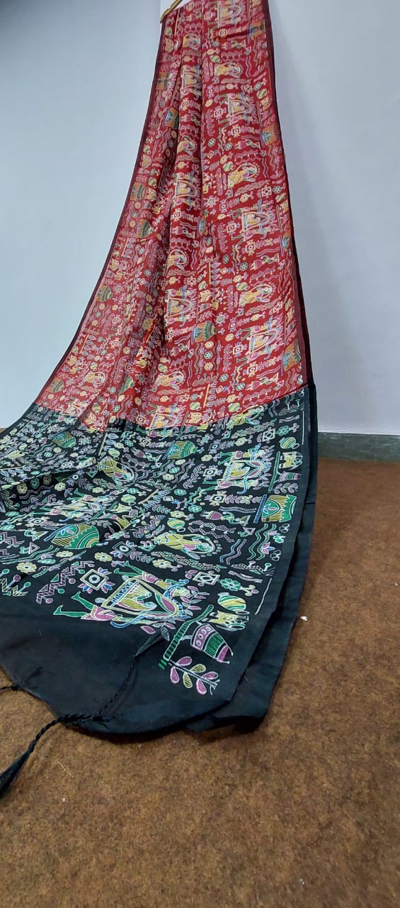 Pure Cotton Silk Madhubani Print saree . ( length- 6.3 meter )