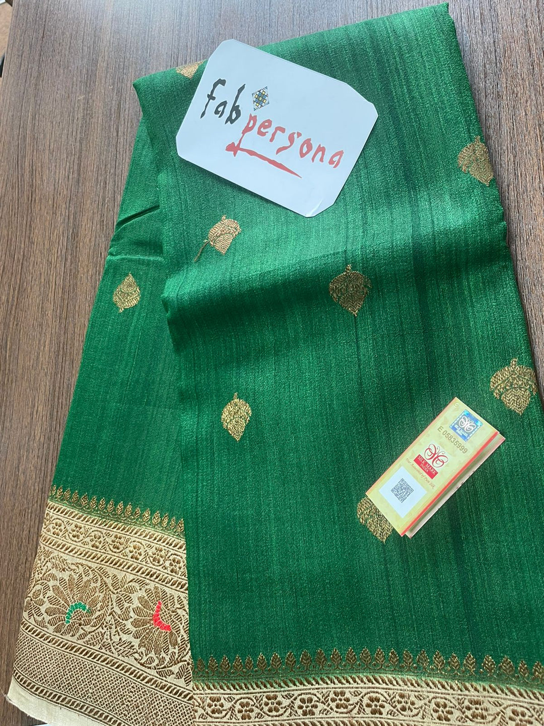 Green Color Pure Tussar Silk Saree With Antique Zari Work ( Silk Mark Certified)