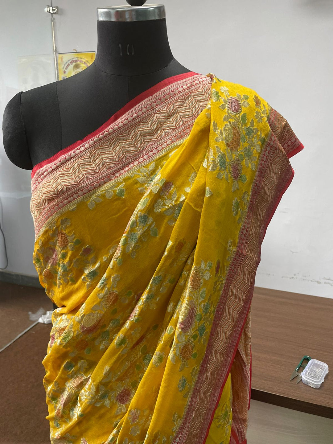 Yellow Color Pure Khaddi Georgette Saree with Full jaal and water Zari work
